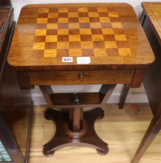 A Victorian rosewood chequer topped games / work table W.46cm